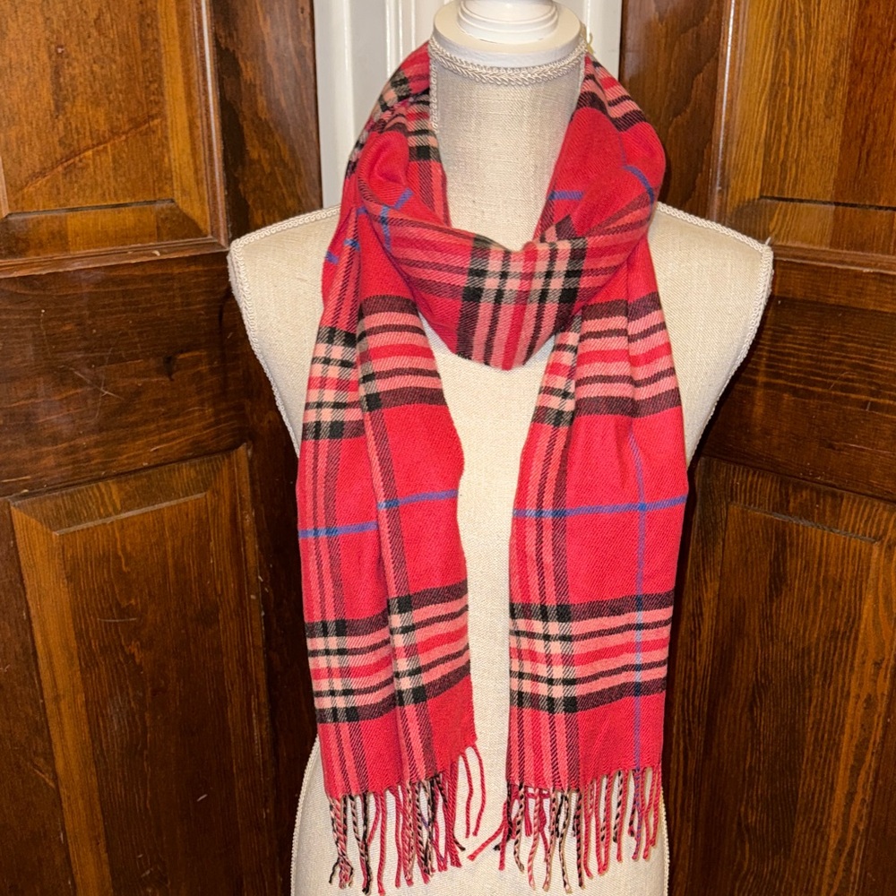 100% Cashmere Super Soft Plaid Scarf with Fringe